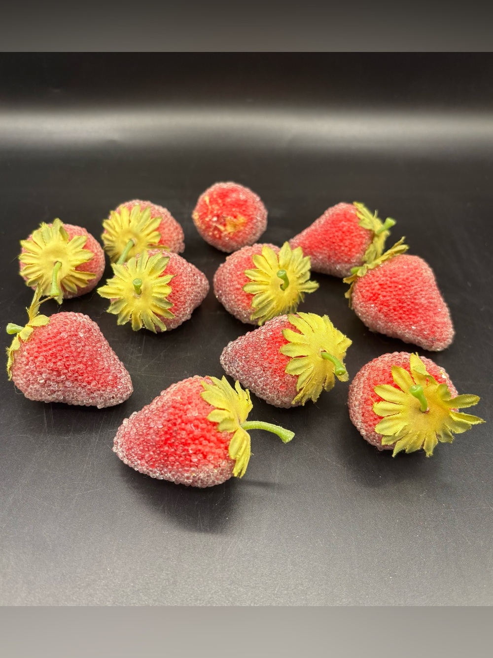 Vintage Strawberry Beaded Fruit Faux Decor 90s Set of 11 Red Green 2 1/2” each